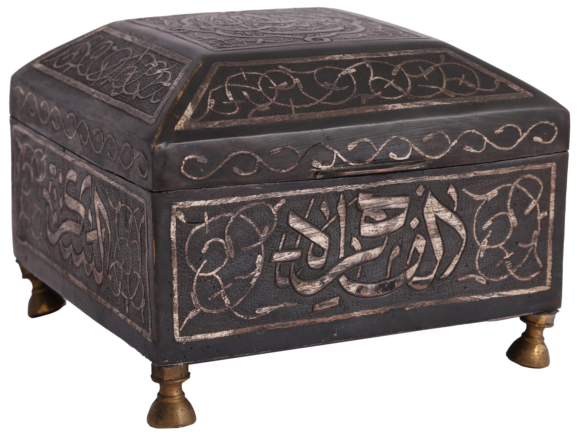 ANTIQUE SYRIAN SILVER INLAID BOX, C. 1880 PIC-0